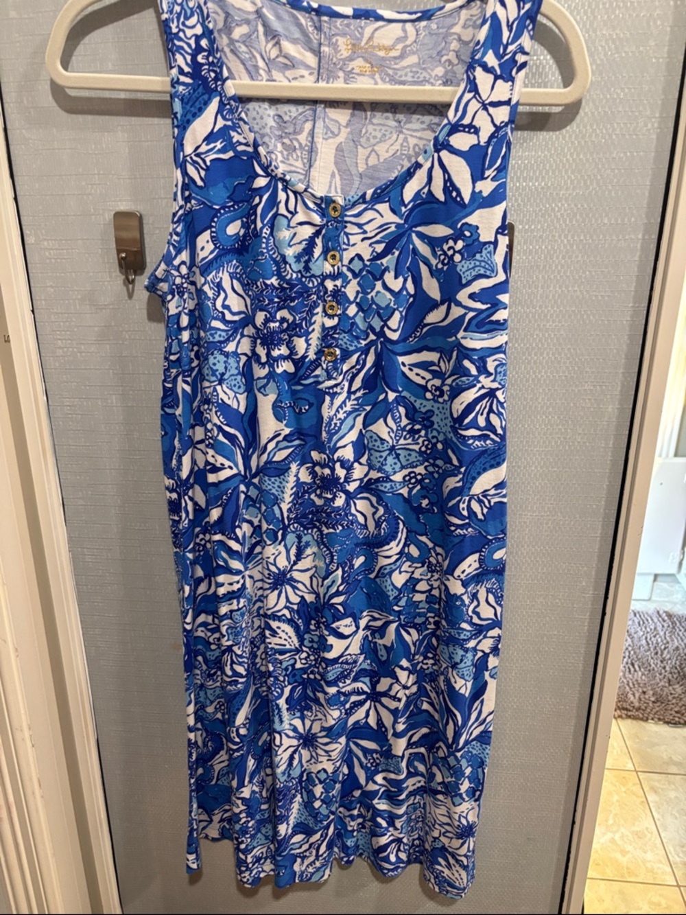 Lilly Pulitzer Blue and White Floral Tank Dress